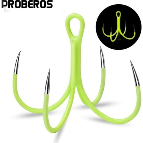 PROBEROS 10Pcs Luminous Quadruple Reinforced Anchor Hook 16#-18# High Carbon Steel Fishing Hooks Four Fork Four Claw Fishhooks