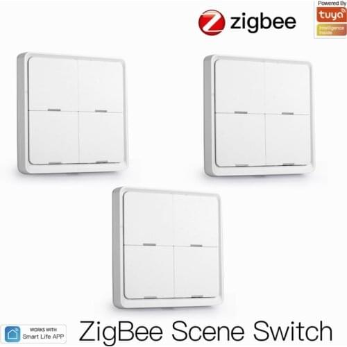 4-Way Tuya ZigBee Wireless 12 Scene Free Sticker Panel Switch Push Button Controller Powered Automation Scenario For Tuya Device