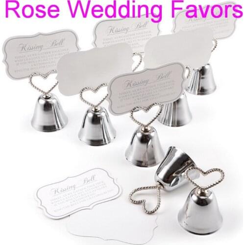 50pcs/lot)FREE SHIPPING+Christmas Party Favor Kissing Bell Place Card Holders in Silver or Golden Color Wedding Favors