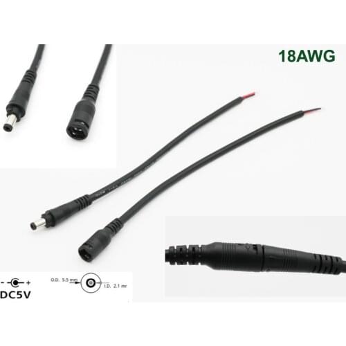 5.5mm x 2.1mm Male + Female DC Power Extension Socket Jack Plug Connector Cable Cord Wire with Lock for LED Strip 18AWG 10A