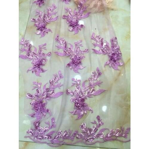5yards /lot hts006# lilac 3d luxury flower best quality embroidery tulle mesh lace fabric for evening dress/wedding