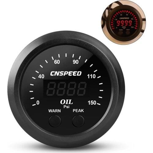52mm Car Auto Universal Electronic Oil Pressure Gauge Ultra-Thin With 1/8 Npt Sensor Oil Press Meter Red Display Digital 0-150ps