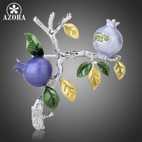 AZORA Roast Paint Pomegranate Tree Brooch Pin Crystal Costume Jewelry Clothes Accessories Jewelry Brooches For Wedding TP0088