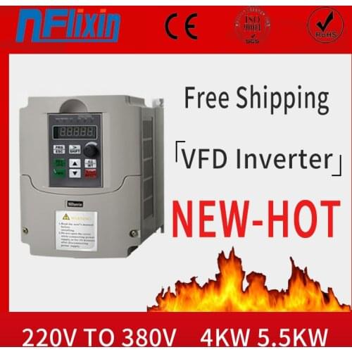 Free Shipping ! 5.5kw AC VFD Variable Frequency Drive VFD Inverter 1 Phase 220v Input 3 Phase 380V Output Frequency inverter