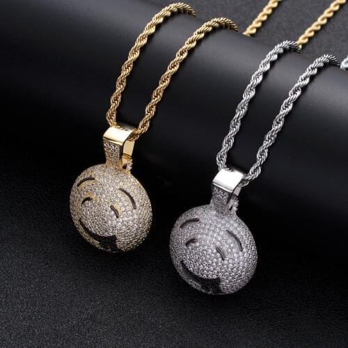 Freewear Hip Hop Copper Full Iced Out Bling CZ Zircon Drool Overflow Rapper Face Pendant & Necklace For Men Jewelry