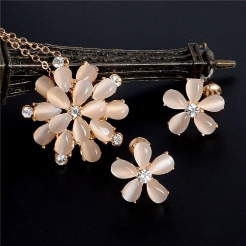 Zoshi Brand Jewelry Set Natural Eye Cat Stone Flower Pendant Necklaces Stud Earrings For Women Gold color Jewelry Sets Hot Sale