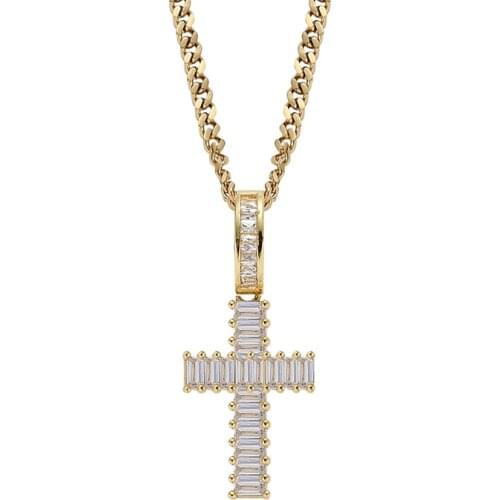 Hip Hop AAA Cubic Zirconia Paved Bling Iced Out Cross Pendants Necklace for Women Men Rapper Jewelry Gold Silver Color