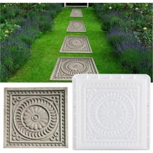 H55A Vintage Floral Square DIY Paving Mold Garden Concrete Mould Stepping Pedal Stone Paver Cement Brick Landscape Pavement Path