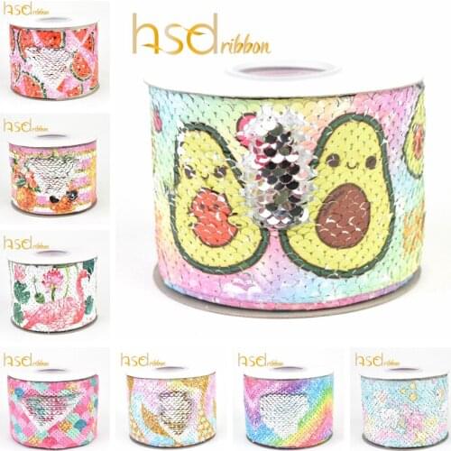 HSDRibbon 75mm 3 inch HT Sequin Fabric Reversible Glitter Sequin Ribbon 25Yards/Roll for diy bows