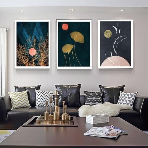 Canvas Painting Nordic Posters And Prints Abstract Golden Leaves Plant Moonshine Dancers Wall Art For Modern Home Decoration
