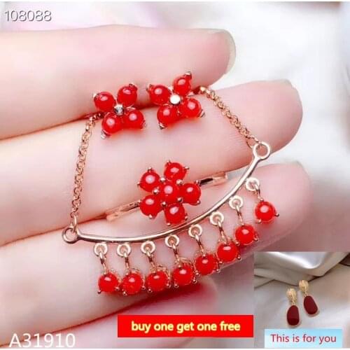 KJJEAXCMY Fine jewelry 925 sterling silver inlaid natural red coral ladies pendant necklace support detection of new flowers