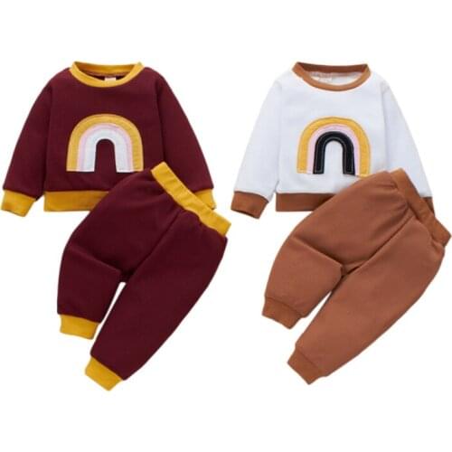 0-24M Newborn Baby Girl Clothes Set Rainbow Print Long Sleeve Pullover Tops Long Pants 2PCS Autumn Spring Baby Outfit