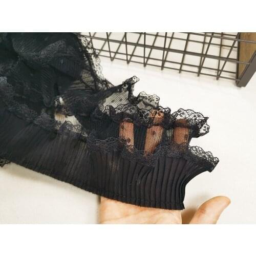 New 9cm/14cm 2yards/lot Retro style black ruffles lace trim mesh+lace pleated trims accessory X684