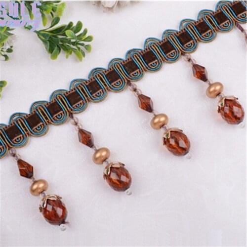 12M Crystal beads Curtain Trim Lace Tassels Pearl Curtain Hanging Ball Tie Back Straps Holders Accessories Table Home Decoration