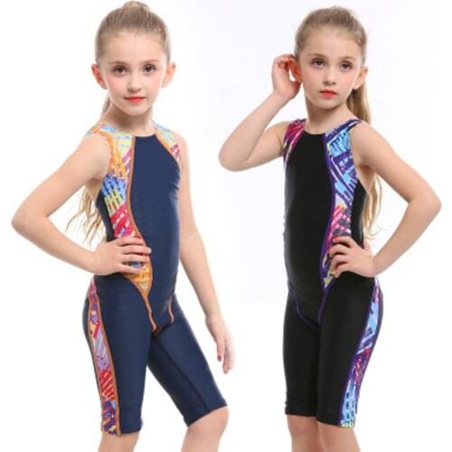 New Children Swimwear Cute Professional Swimming Suit For Girl Competition Swimsuit Competitive Swimwear Kids Knee Swim Suit