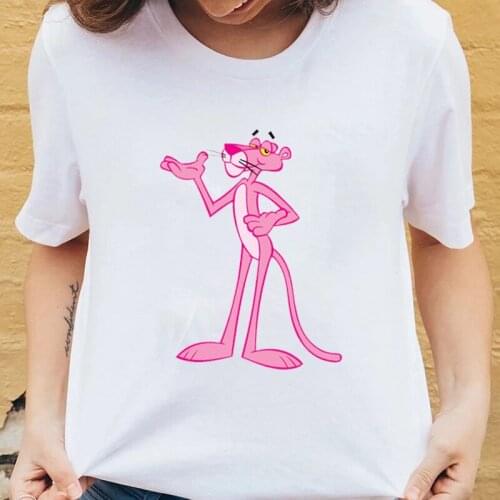 Summer Funny Animal Panther Graphic Printed Tops New Arrival Pink Panther Streetwear T Shirt Black White Fashion Cotton Tee