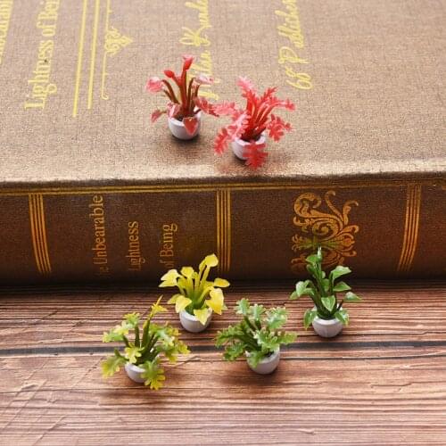 1 Pcs1/12 Dollhouse Flower Pot Model With Green Plants Garden Accessories DIY Toy