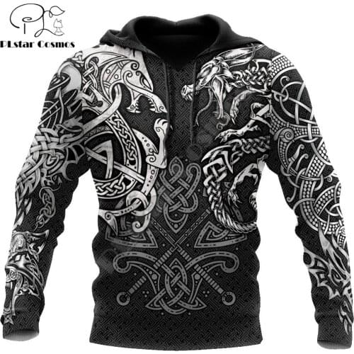 Viking Wolf And Dragon Tattoo 3D Printed Men Hoodies Sweatshirt Unisex Streetwear Zipper Pullover Casual Jacket Tracksuit KJ0197