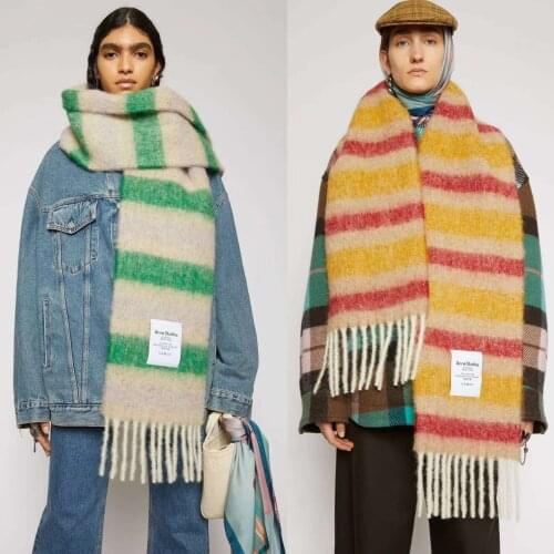 2020 new AC stripe color matching cashmere tassel womens scarf winter extended mens warm neck dual-purpose shawl couple scarf