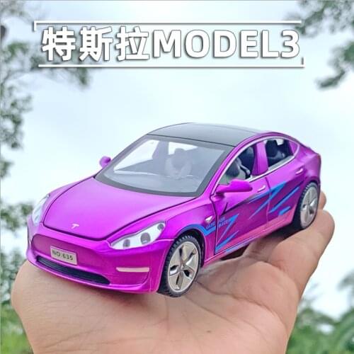 1:32 2021 New Tesla MODEL3 Alloy Car Model Sound Light Pull Back Toy Car For Boys Gift Decoration Childrens Birthday Gift