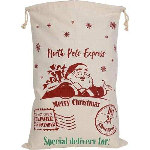 Christmas Gift Bags New 20 pcs/lot Large Canvas Santa Sack Color Elk Organic Heavy Canvas White drawstring Bag