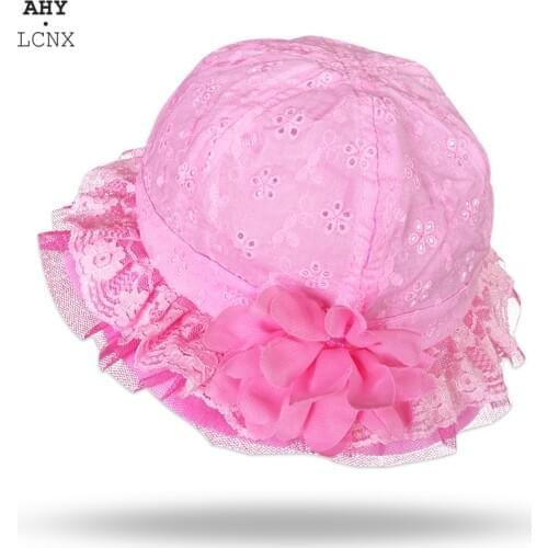 2021 Summer New Children Panama Hollow Caps Baby Girls Bucket Hats Fisherman Hat Kids Girls Lace Big Flower Hat Fashion Sun Hat