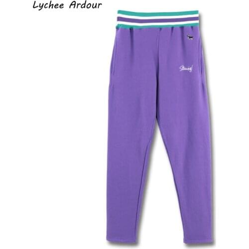 Casual Letter Animal Embroidery Pant Elastic Waist Full Length Trouser With Pocket Unisex Loose Pant