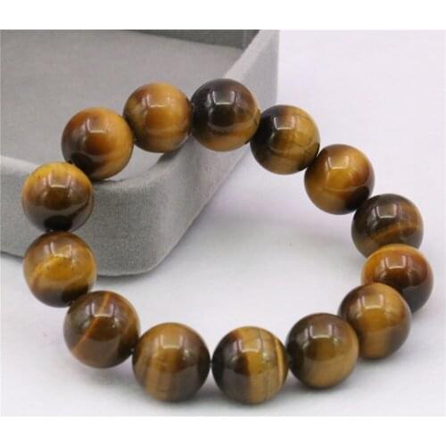 Religious Natural Stone Round Big Beads 14mm Tiger Eye Stone Bracelet Bangle Yoga Healing Jewelry for Men/women 7.5inch Y1038