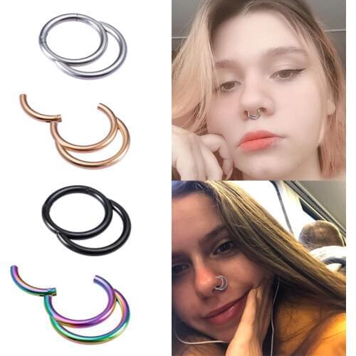 1pc Stainless Steel Nose Ring Hoop Clicker Septum Piercing Lip Earrings Segment Hinged Cartilage Tragus Ear Rings Body Jewelry
