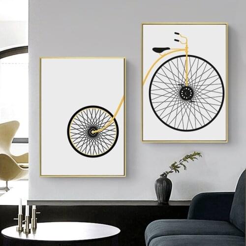 Nordic Retro Abstract Bicycle Geometry Black White Lines Canvas Painting Wall Picture Printing Poster For Living Room Decoration