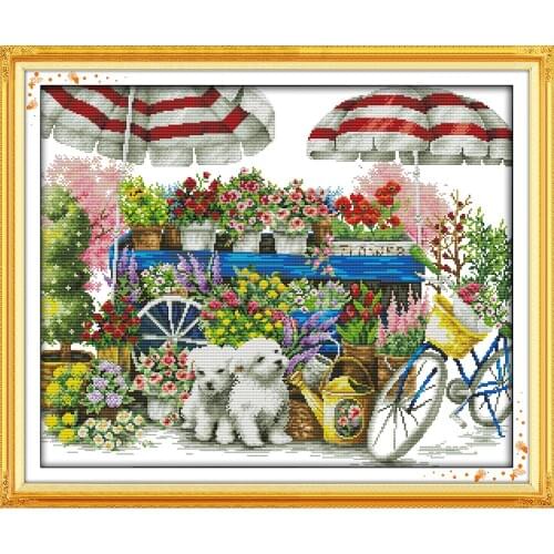Everlasting Love Sunny Flower Shop Chinese Cross Stitch Kits Ecological Cotton Stamped 11 14CT DIY New Year Decorations For Home