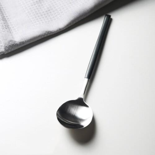 High Quality Round Dinner Spoon With Black Handle Wire Drawing 304 Stainless Spoons Tableware Dining Kitchen Soup Cutlery
