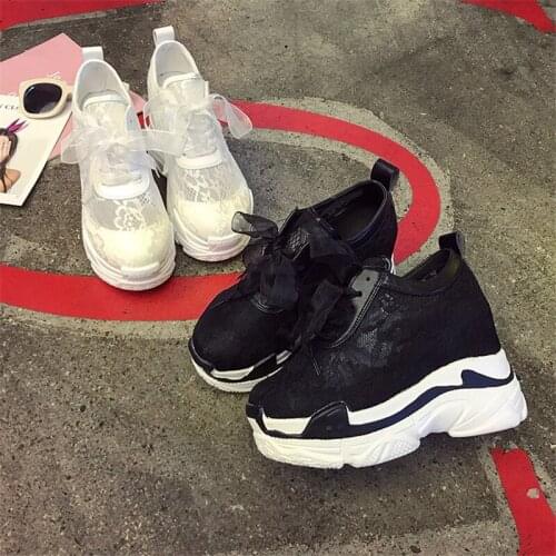 2020 New Women High Platform Shoes Summer Breathable Women Height Increased Shoes Thick Sole Trainers Bling Sneakers Woman