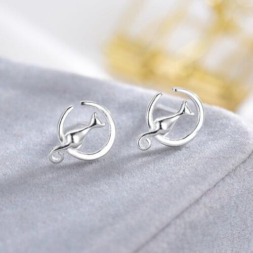 Moon Cat Stud Earrings For Women Fairy Tale Style Cute Sweet Animal Hoop Romantic Couples Girlfriend Gifts Korean Female Jewelry