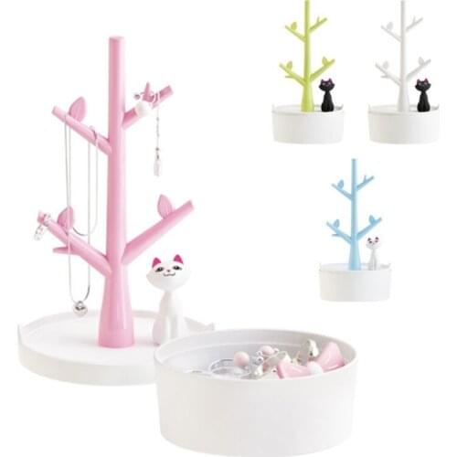 1Pcs Display Stand Storage Rack Cartoon Cat Design Women Gifts Pink Girl Heart Bracelet Chain Watch Holder Jewelry Organizer