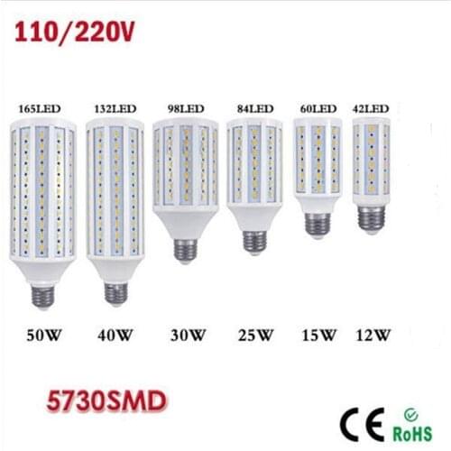 1 pcs/lot E27 B22 E14 5730 SMD Cree Chip LED Lights 10W 12W 15W 25W 30W 40W 50W 110V or 220V LED Corn Bulb Lamp Free shipping