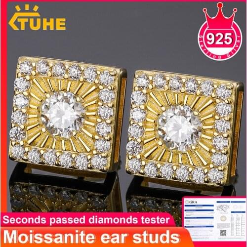 2021 Fashion Square Charm Moissanite Earrings Top Quality 100% 925 Sterling Silver For Mens Women Jewelry Drop Shipping