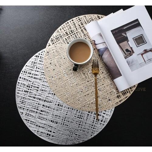 38cm Round PVC Placemat Hot Stamping Hollow Heat Insulation Pad Hotel Family Non-Slip Table Mat