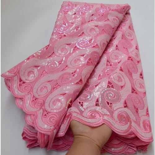 5yards/pc) Beautiful Nigerian party lace high grade pink African handcut organza lace fabric with sequins embroidery OP168