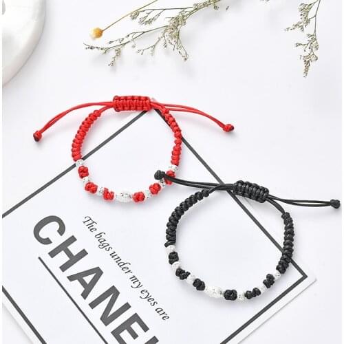 925 silve ornaments Frosted Beads Shambhala Bracelet Bangle Jewelry Pure hand knitting Fashion, simplicity Red, black rope