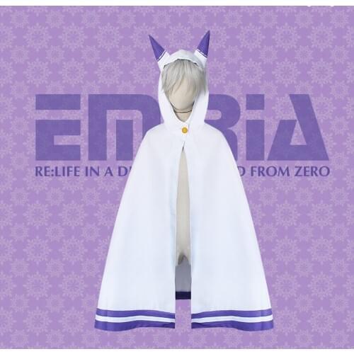 Anime Capes RE: Life in a different world from zero Emilia Cosplay Cloak Cat ears Cape Halloween Cosplay Costumes Casual Capes