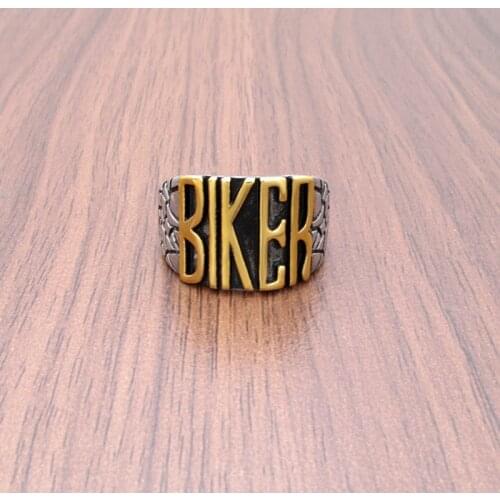 Free Shipping Punk 316L Stainless Steel Golden Plated BIKER Letter Ring