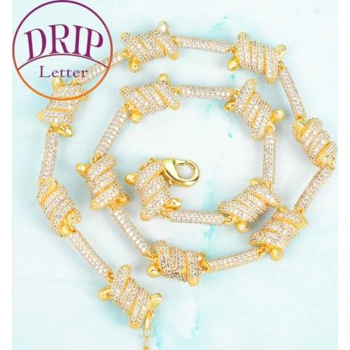 Solid Round Bead 12mm Necklace Gold Color Bling Full Cubic Zircon Hip Hop Link Mens Rock Street Jewelry