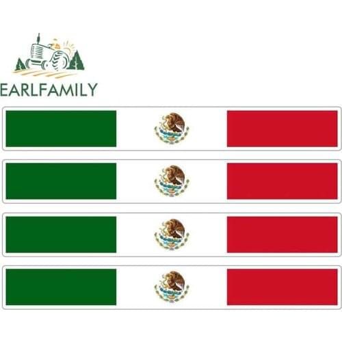 EARLFAMILY 13cm x 1.7cm 4pcs Car Stripe Motorcycle Racing Flag Sticker Skateboard Decal Bike Moto Tuning Mexico Car Stickers