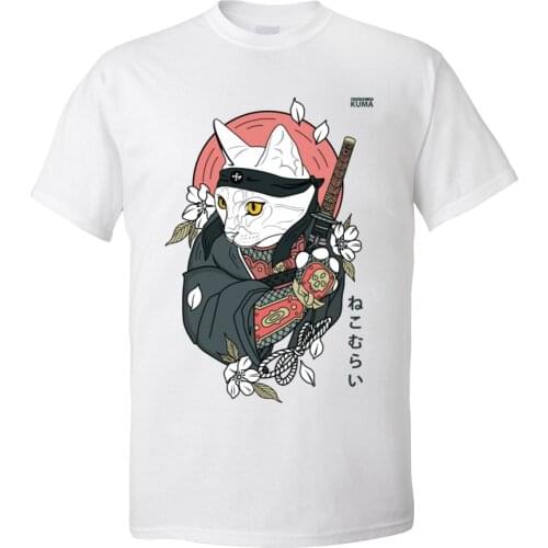 Men Tshirt Cat Samurai Nekomurai Fashion Tops T Shirts Round Collar All Cotton T-shirt Customized Short Sleeve Tees