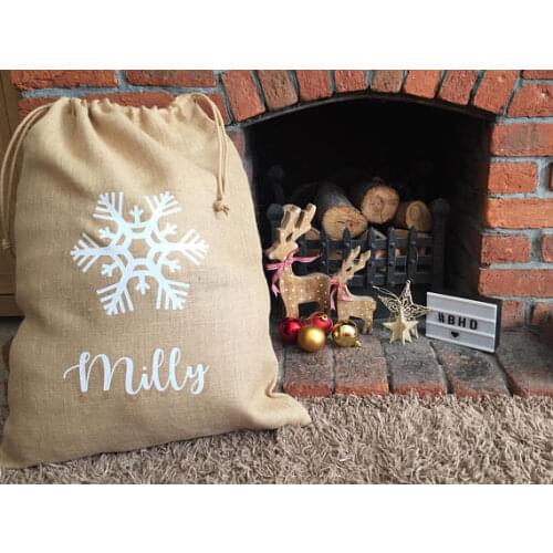 Personalized name large snowflake Christmas Santa Sacks kids storage Canvas gift toy bagsbirthday cotton drawstring storage bag