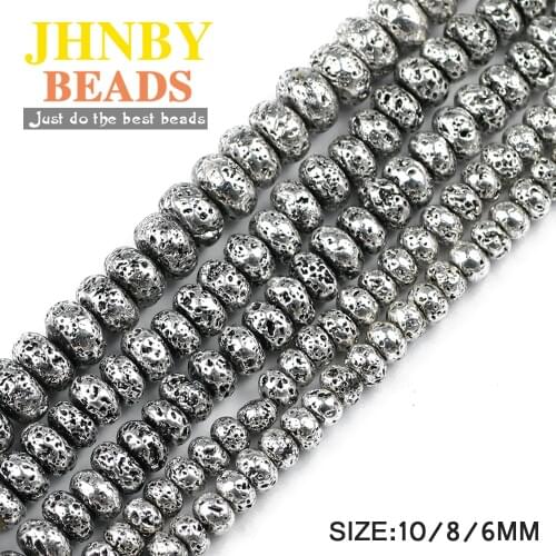 JHNBY Antique silvers Lava Natural Stone bead 6/8/10MM Hematite volcanics Flat Round Loose beads for Jewelry bracelet Making DIY