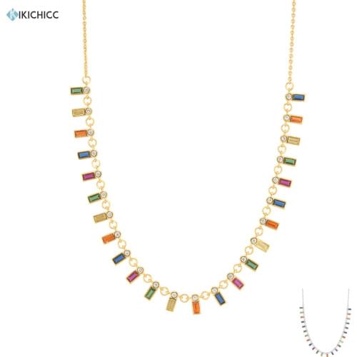 KIKICHICC 925 Sterling Silver Multi Zircon Charm Long Chain Choker Necklace Women Rainbow Jewelry Party Gift Wedding Necklace