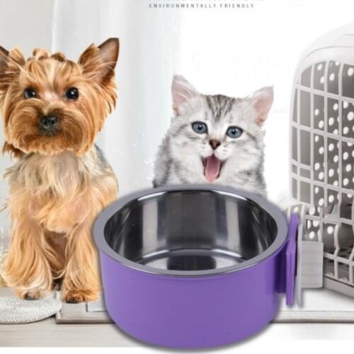 Stainless Steel Dog Bowl Pet Cat Dog Cage Fixed Hanging Bowl Dog Cat Water Bowl Food Bowl Food Bowl Anti-overturn Dog Feeders