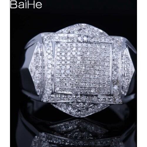 BAIHE Sterling Silver 925 0.7CT H/I Round Genuine Natural Diamonds Wedding Men Ring Engagement Classic Fine Jewelry Diamond Ring
